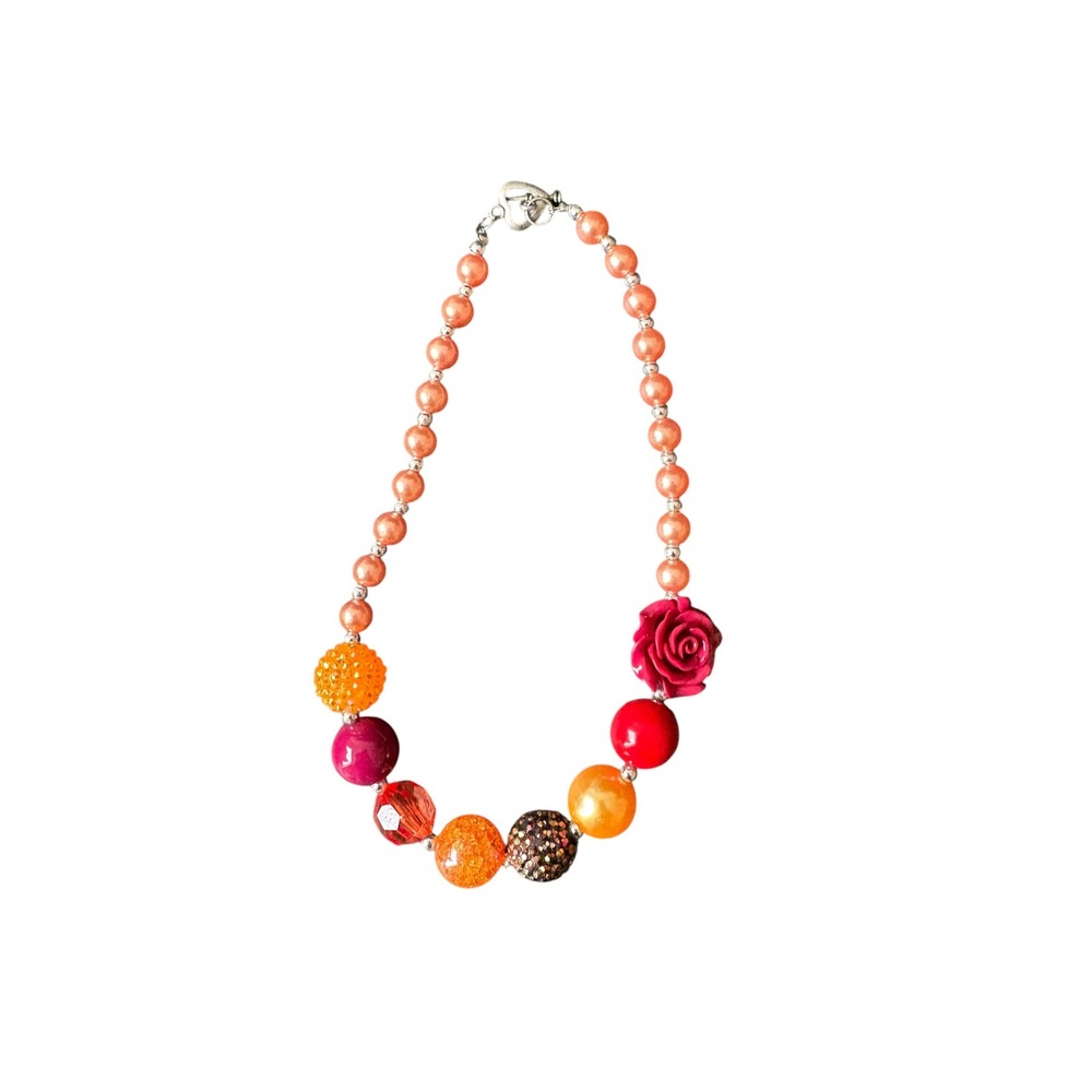Girls Chunky Bubblegum Bead Necklace Fall Colors Rose Autumn Kids Jewelry